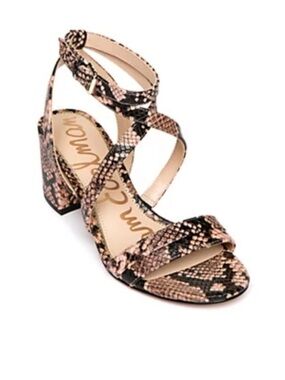 Sam Edelman Brown and Black Snake-Print Strappy Block Heel Sandal